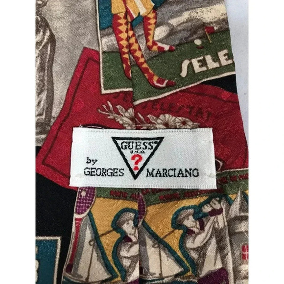 VTG Guess by Georges Marciano Travel Golf Posters 100% Silk Classic Neck Tie - Picture 3 of 4